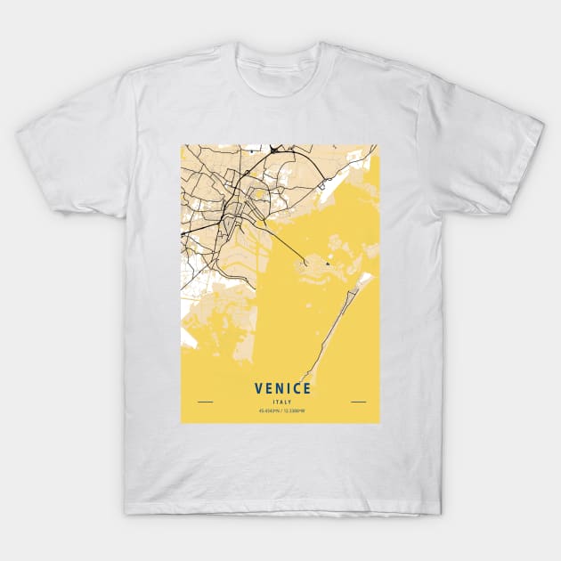 Venice - Italy Yellow City Map T-Shirt by tienstencil